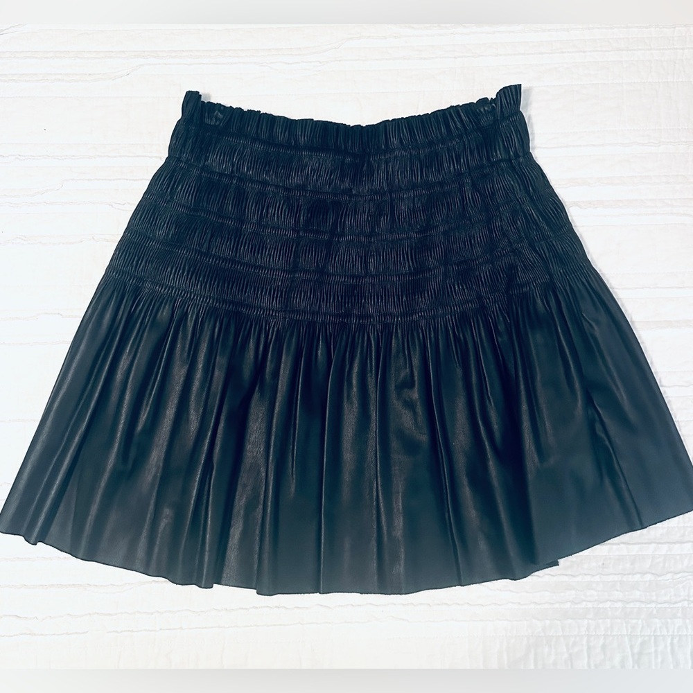 7 For All Mankind Womens Black Faux Leather Pleated A-Line Skirt Vegan Sz Small